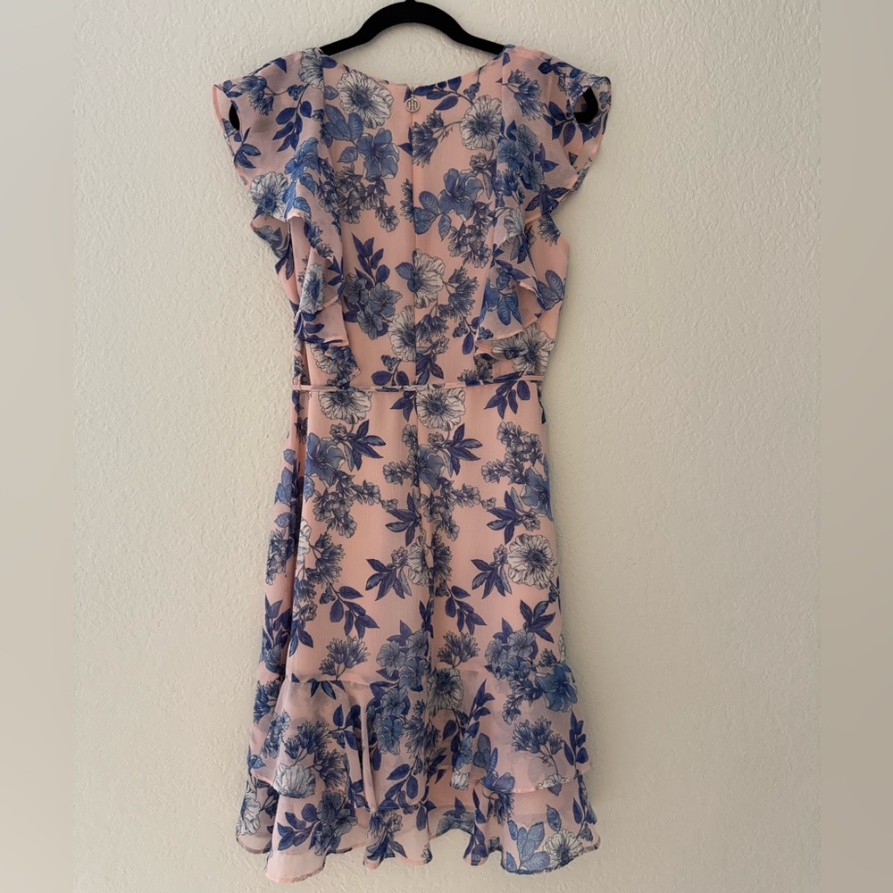 Tommy Hilfiger Floral Chiffon Ruffle Dress Pink Blue Flutter Sleeve-Like New - Picture 5 of 6